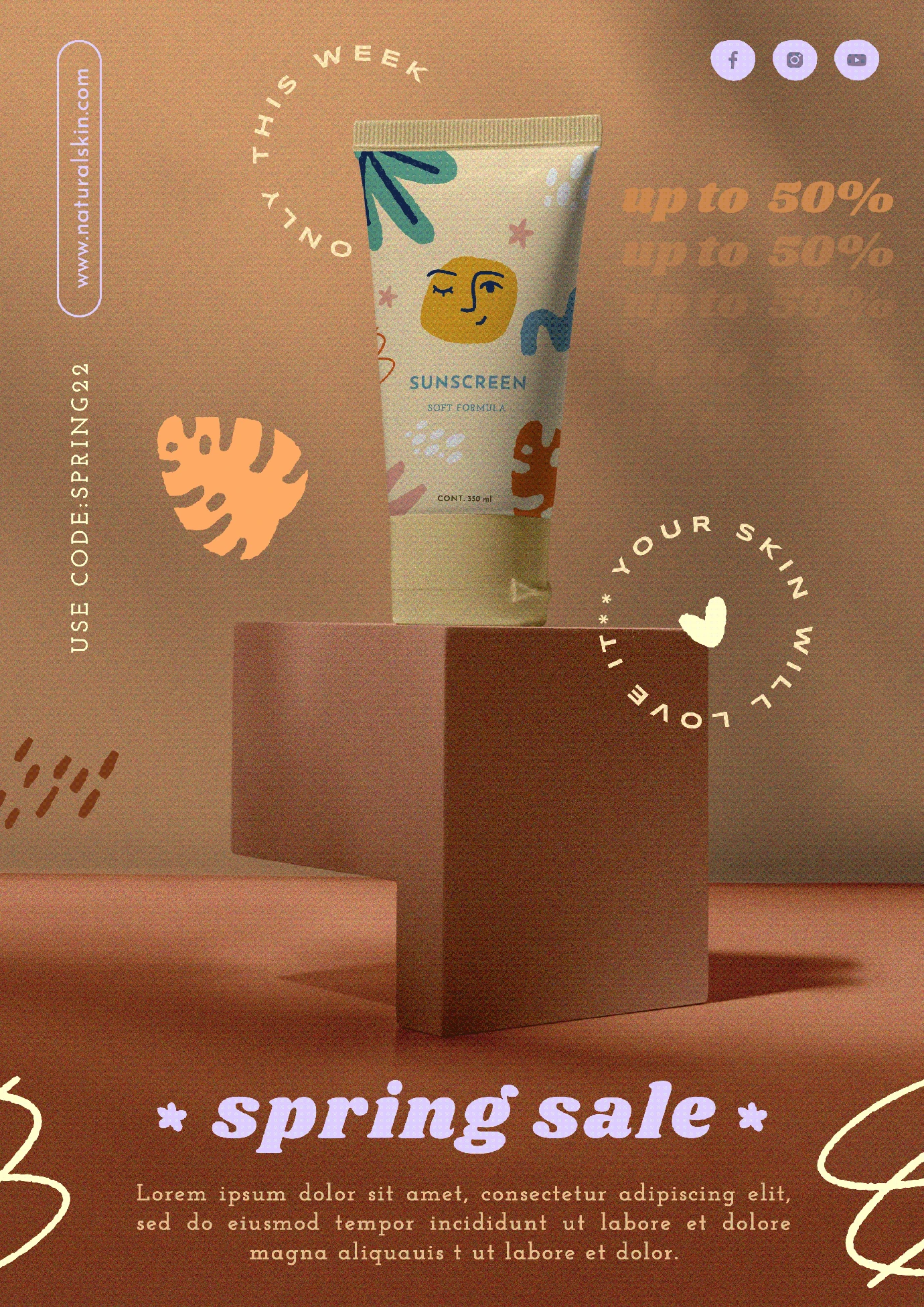 潮流酸性创意护肤品彩妆美容产品宣传促销折扣海报模板PSD素材【003】